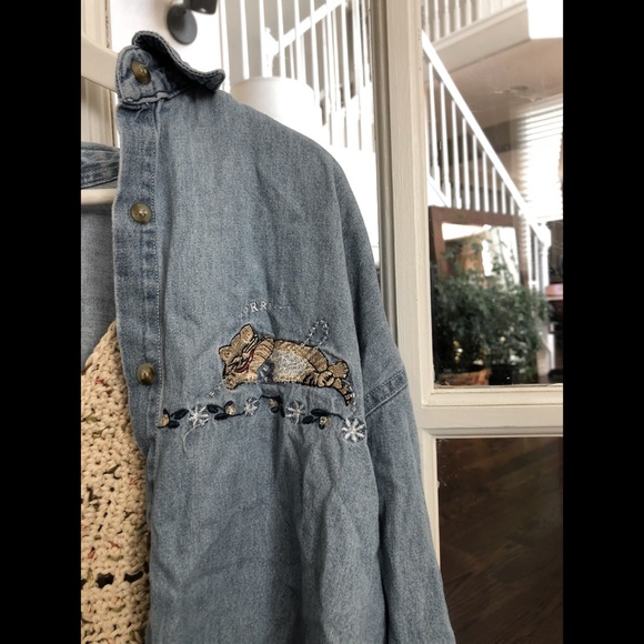 Vintage Cat Denim Cardigan Flannel - Picture 2 of 4
